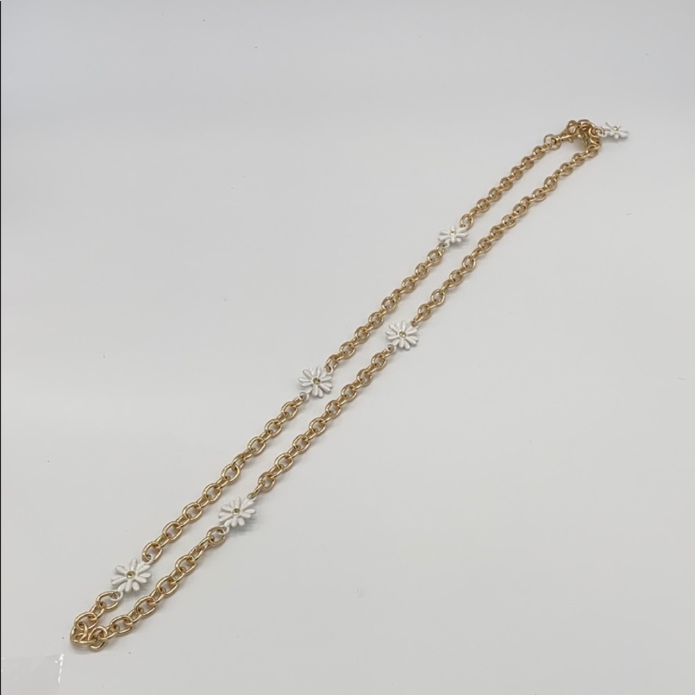 Gold, white flower rhinestone necklace.